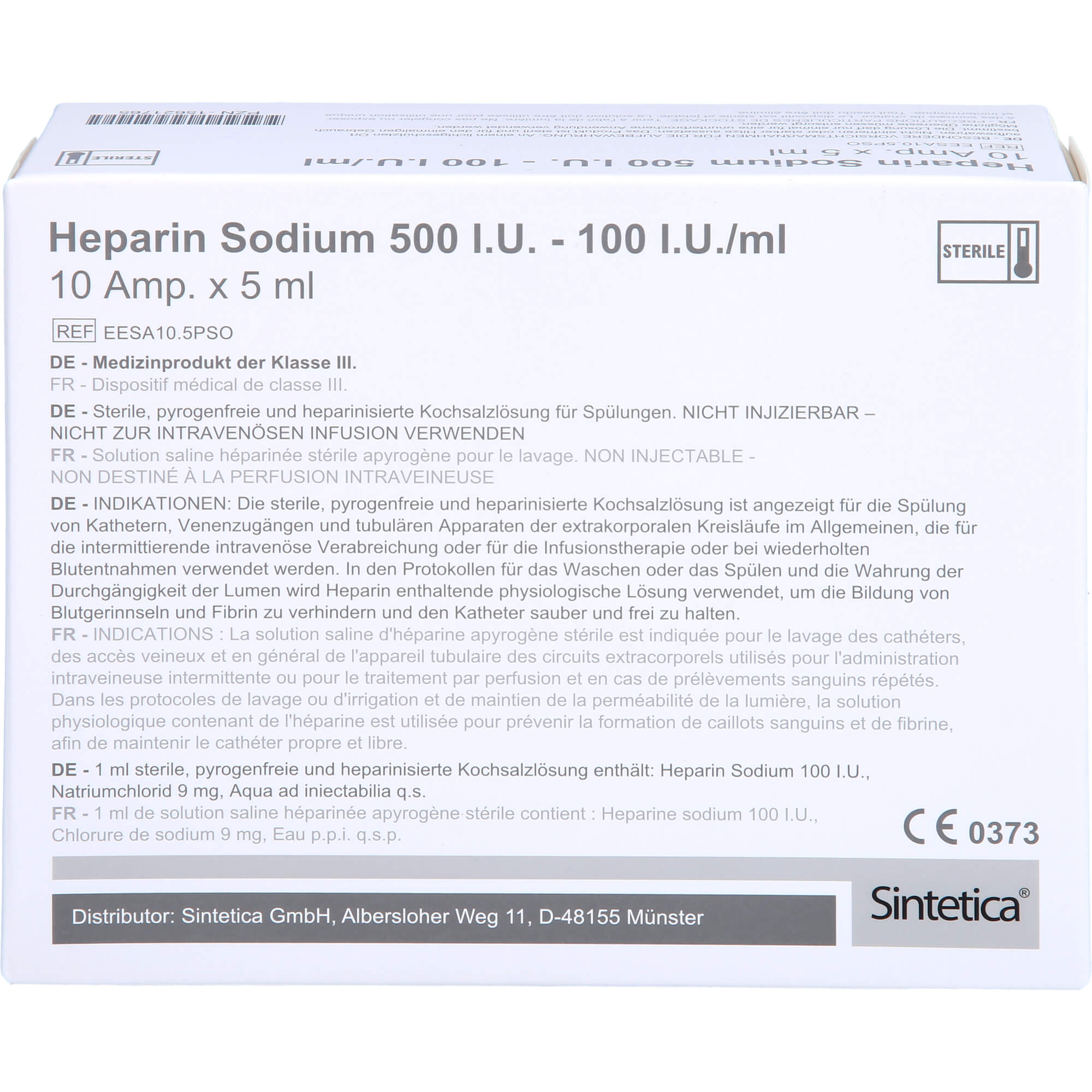 HEPARIN SODIUM 500 I.U. - 100 I.U./ml Ampullen