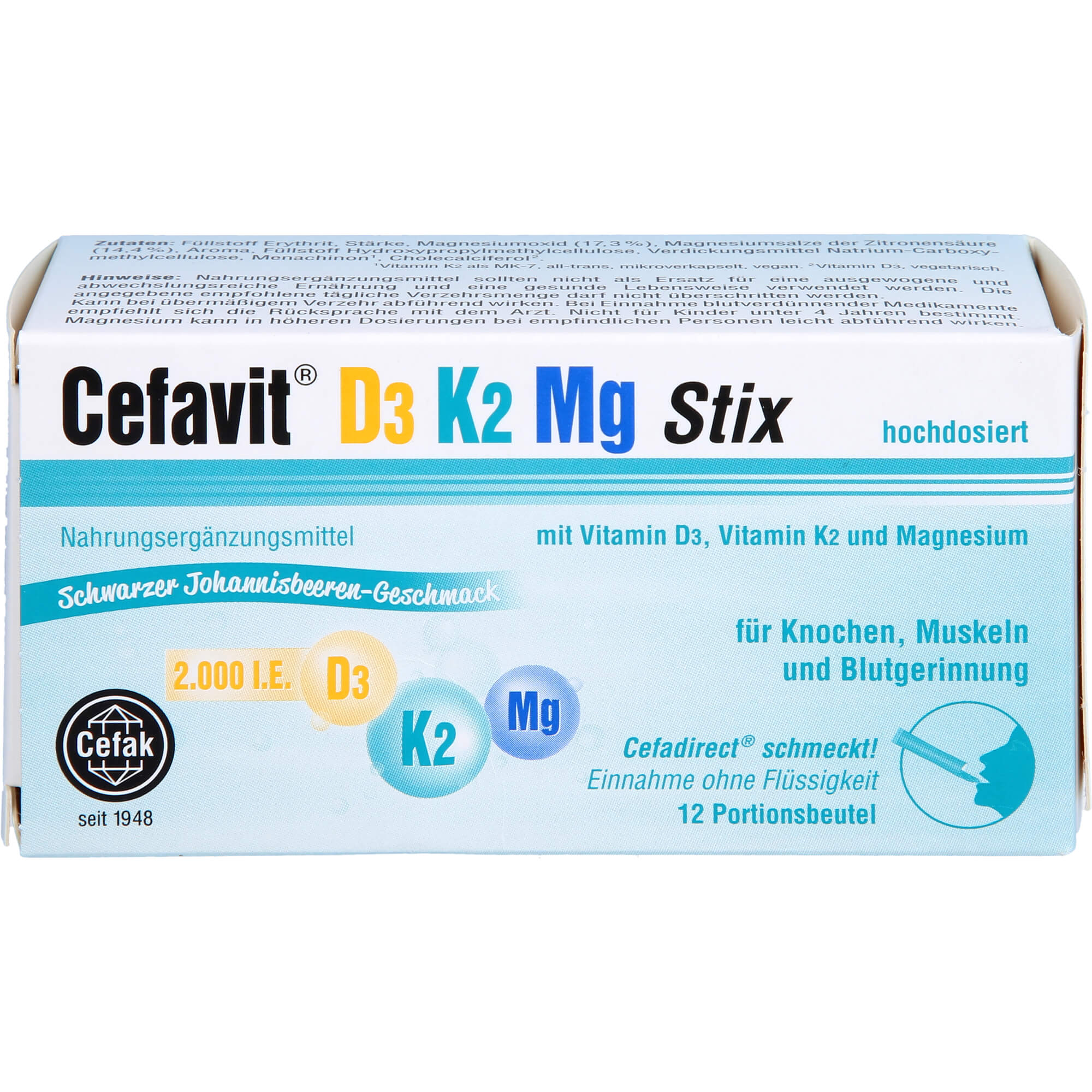 CEFAVIT D3 K2 Mg 2.000 I.E. Stix Granulat