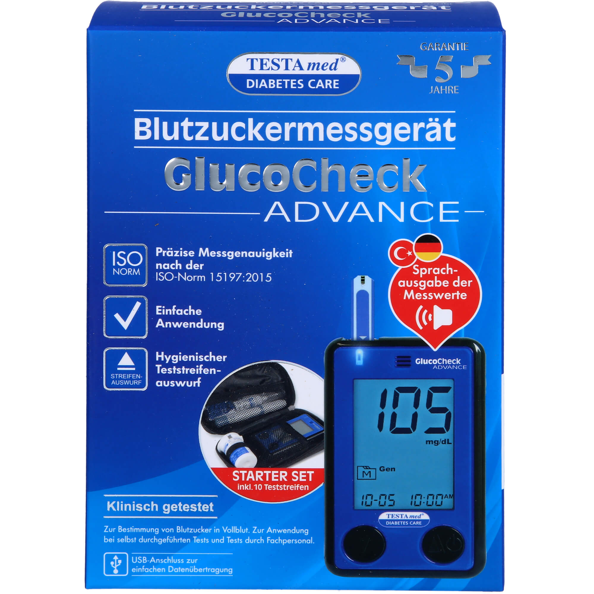 TESTAMED GlucoCheck Advance Starter-Kit mg/dl mmol/l