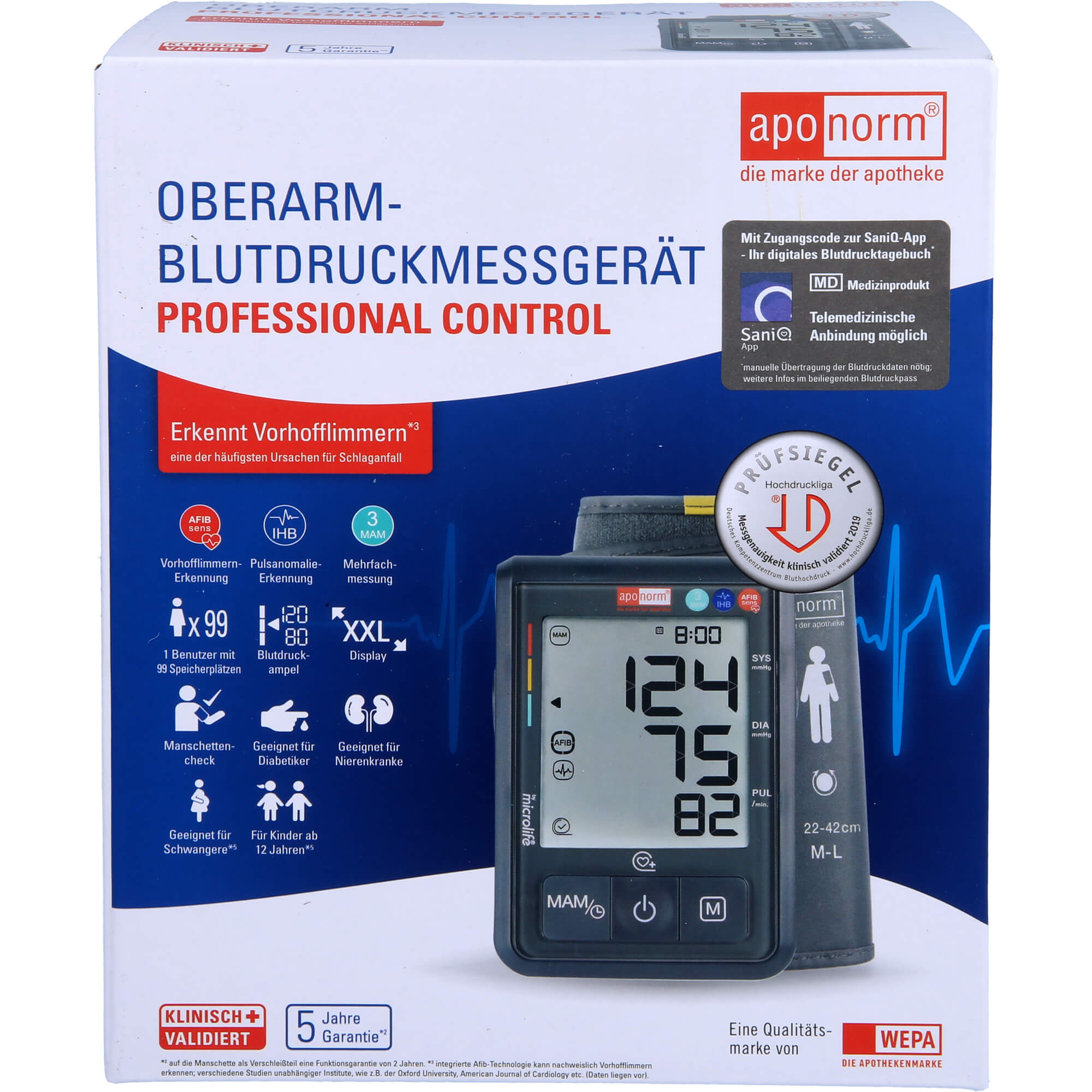 APONORM Blutdruck Messgerät Professional Control Oberarm